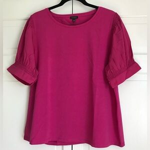 NWT Talbots Bright Fuchsia Pink Woven Top with Short Chiffon Sleeves Sz XL